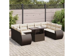 Vidaxl 10 Pcs Conj. Sofás Jardim Com Almofadões Vime Pe Castanho