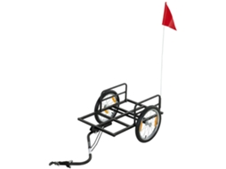 Reboque para Bicicleta Carga 40kg Carrinho de Mão de Aço com Bandeira Vermelha Rodas 16 Polegadas 145x60x42cm Preto BTFORUS