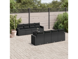 Vidaxl 9 Pcs Conjunto De Sofás P/ Jardim C/ Almofadões Vime Pe Preto
