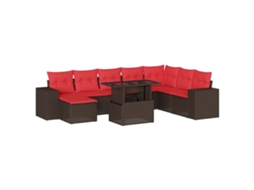 Conjunto de Sofá de Jardim com 9 Peças e Almofadas em Rattan Sintético Marrom MAISON EXCLUSIVE