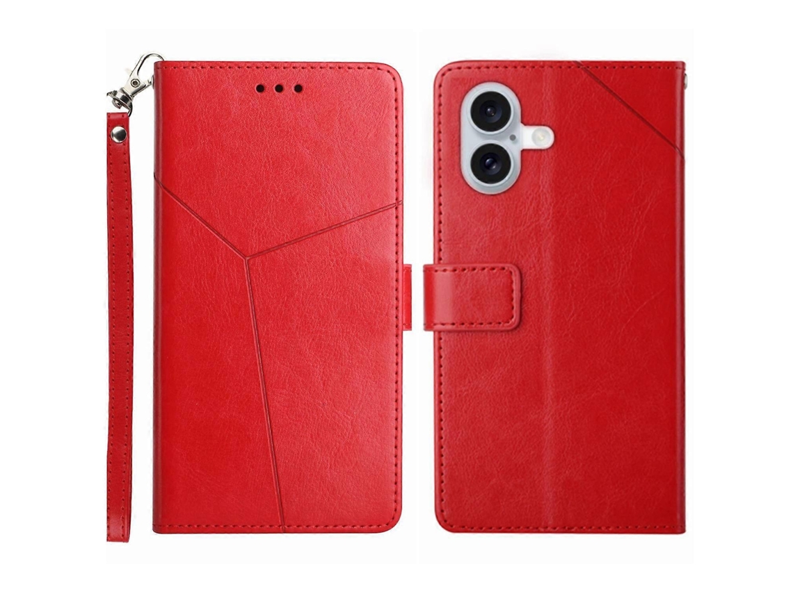 Capa De Couro Sintético Com Linhas Em Y Para Iphone 16 Com Alça De Pulso