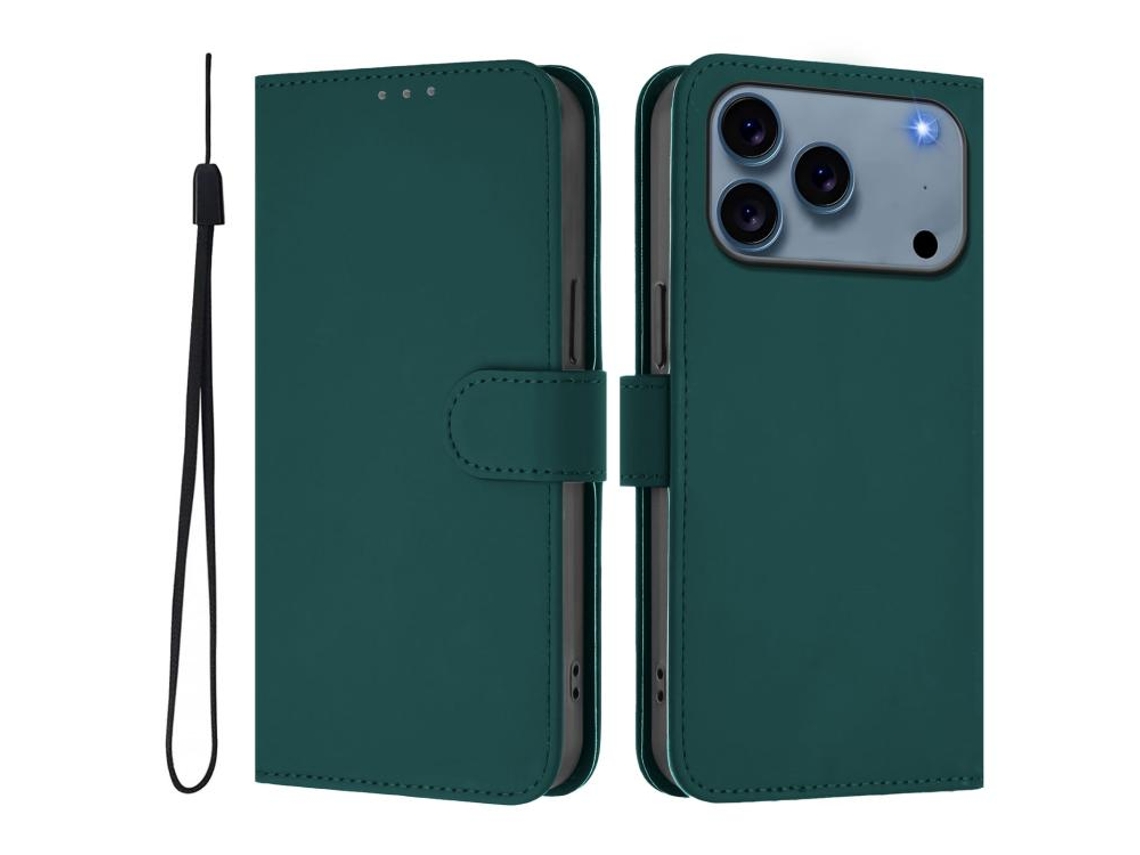 Capa De Couro Sintético Para Iphone 17 Pro Max - Toque Suave - Cor Sólida - Com Cordão