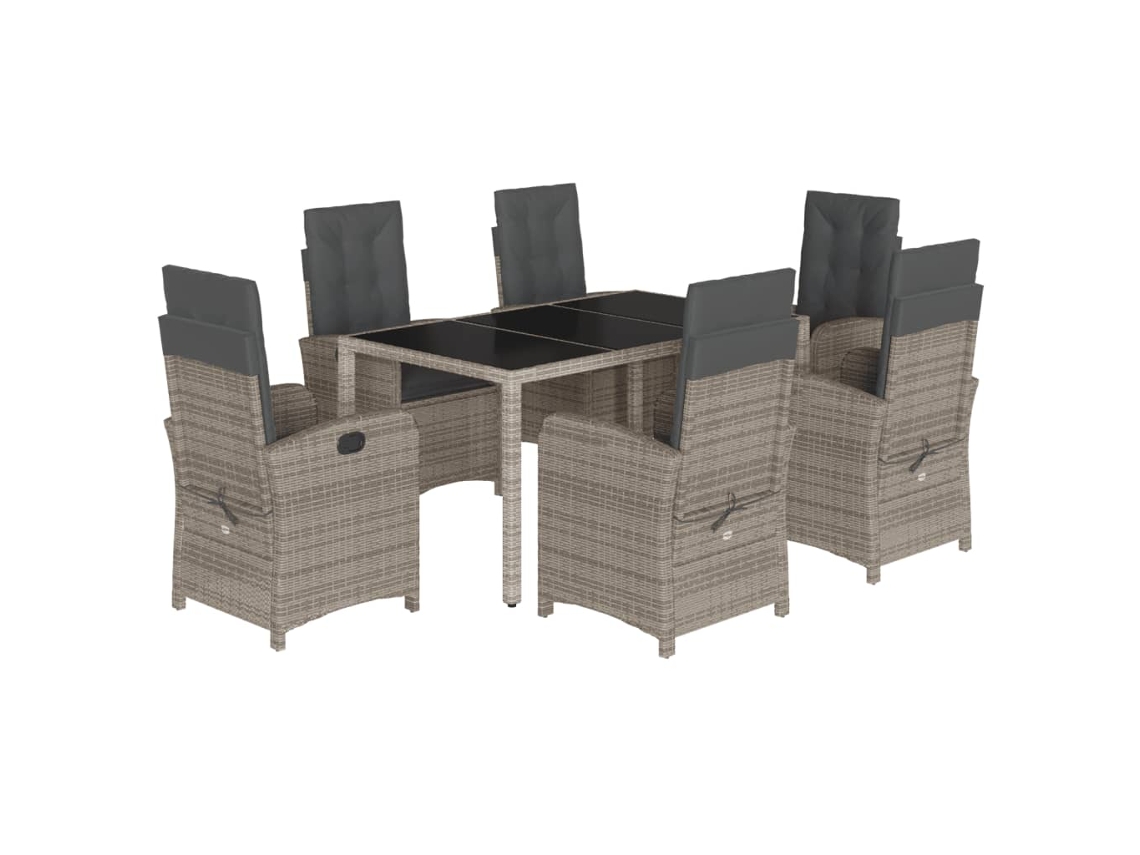 Conjunto de 7 Jantar para Jardim com Almofadões Vime Pe Cinza MAISON EXCLUSIVE