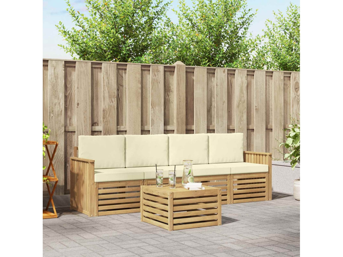 Vidaxl Conjunto De Sofás Para Exterior 5 Pcs Branco E Creme Poliéster