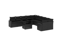 Conjunto de 11 Sofás de Jardim com Almofadões Vime Pe Preto MAISON EXCLUSIVE