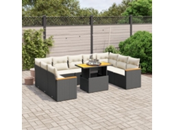 Vidaxl 10 Pcs Conjunto Sofás de Jardim C/ Almofadões Vime Pe Preto