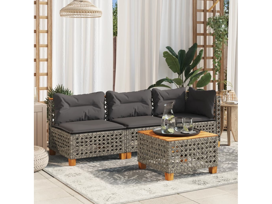 Sofá De Jardim 3 Lugares Com Almofadões Vime Pe Cinza Dkd Home Decor