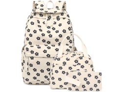 Mochila De Três Peças Mochila De Estudante Clara [conjunto De Três Peças] Bege (flores)