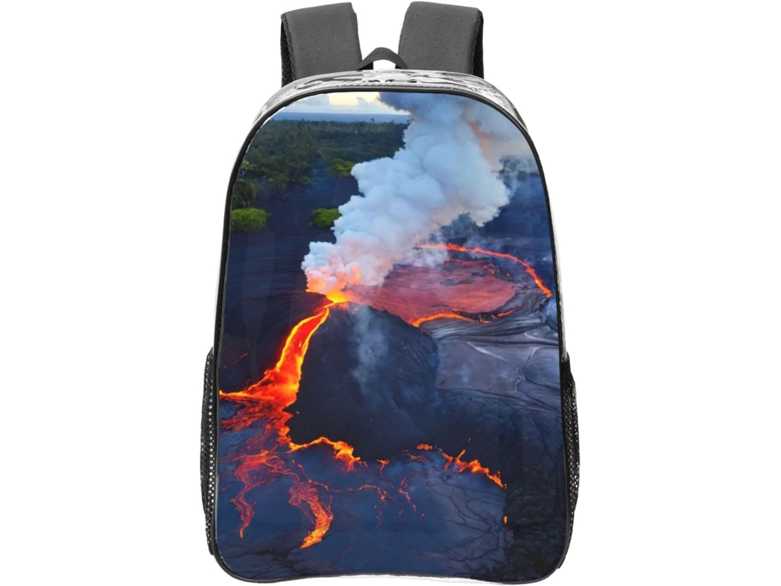 Mochila Transparente Kilauea Com Estampa Vulcão, Ideal Para Estudantes, Escola Viagens, Bolsos Multiuso