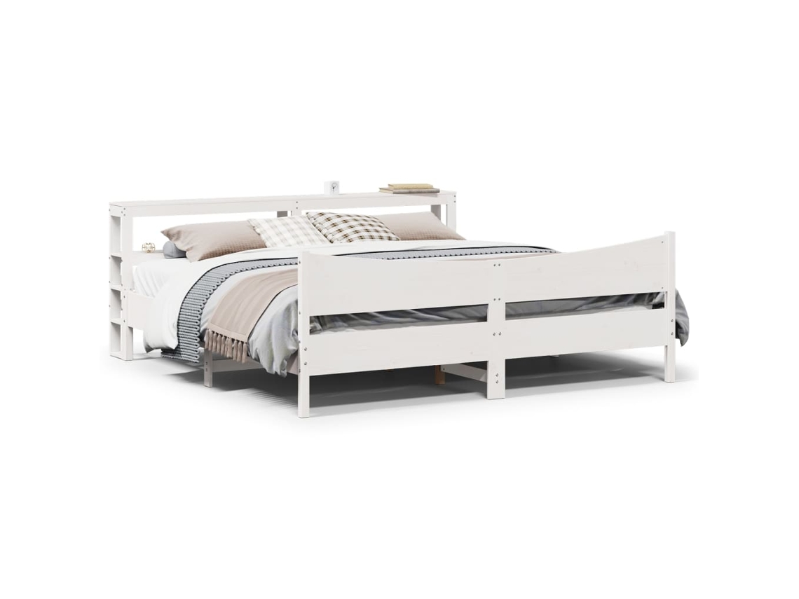 Vidaxl Estrutura De Cama Com Cabeceira 180x200cm Pinho Maciço Branco