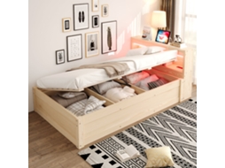 Sofá cama 90 X 200 Cm com Tomada Europeia, Vários Compartimentos, Luzes Led Multicoloridas e Mecanismo Hidráulico Madeira NOVELA