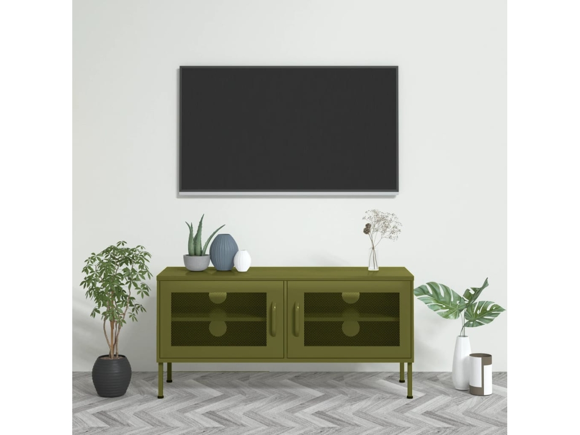 Vidaxl Móvel De Tv Aço 105x35x50 Cm Verde-azeitona