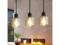 Mesa De Jantar Luz Pingente Vintage Lâmpada Pendurada 3 Lâmpadas Penduradas E27 Metal Preto Retro Industrial Nettlife