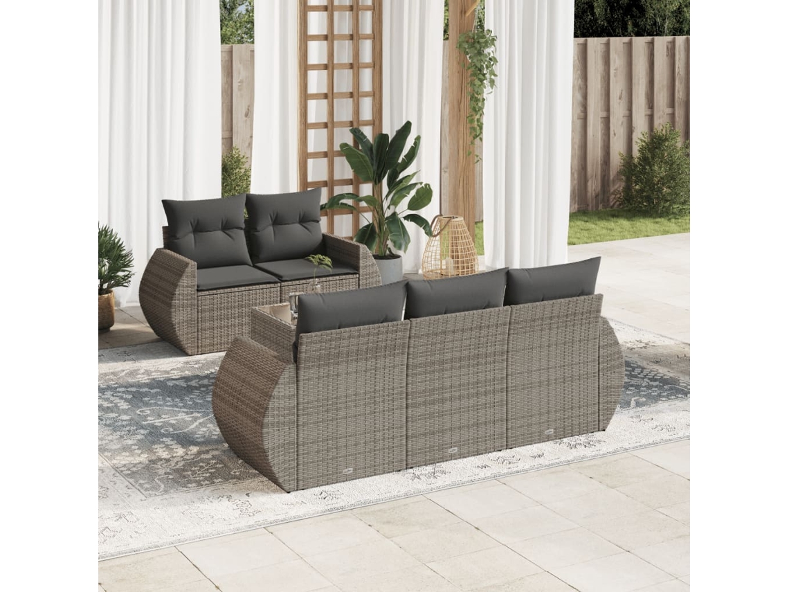 Vidaxl 6 Pcs Conjunto Sofás De Jardim Com Almofadões Vime Cinzento