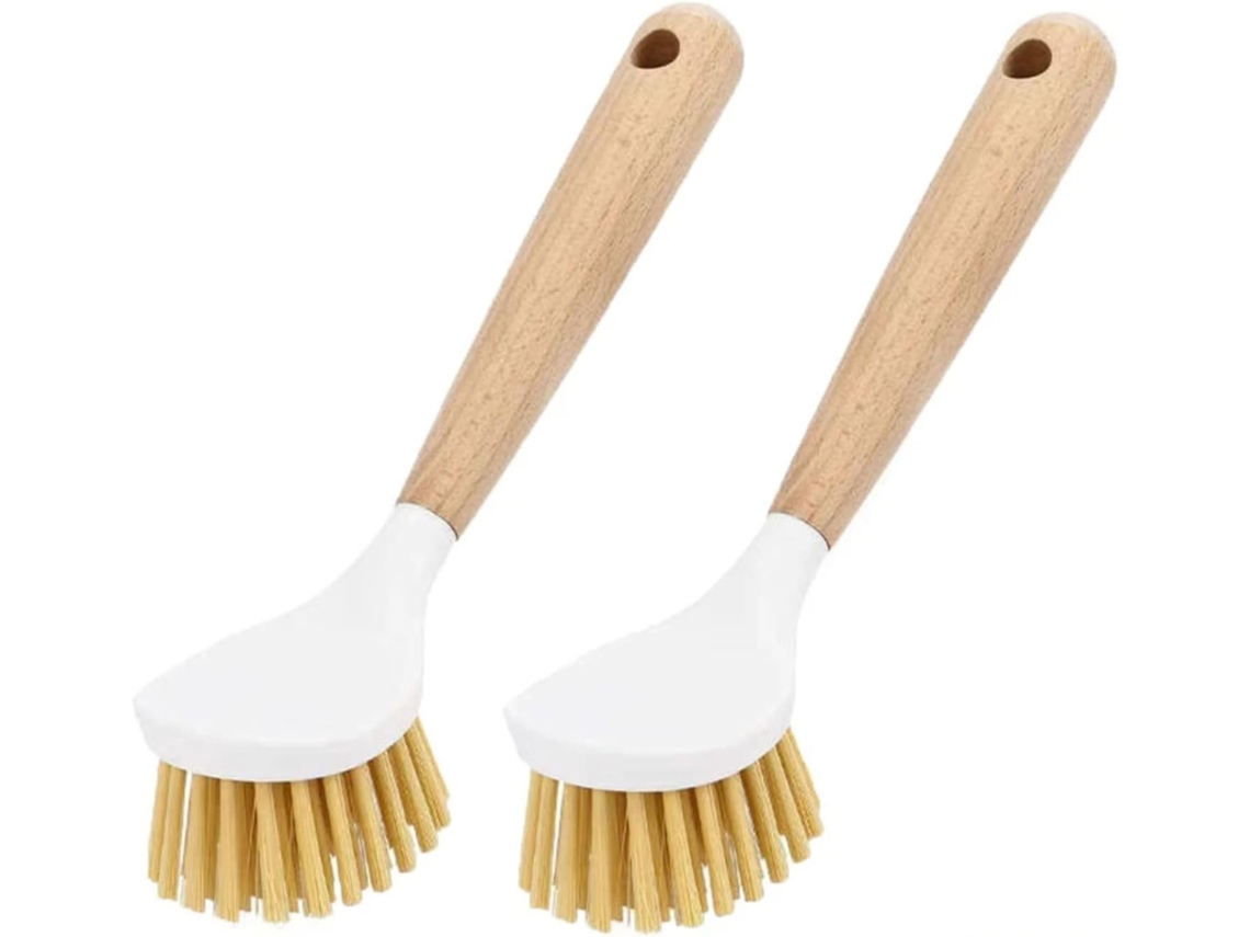 Conjunto 2 Escovas Limpeza Cabo Bambu, com Raspador para Cozinha ESSÊNCIACASA