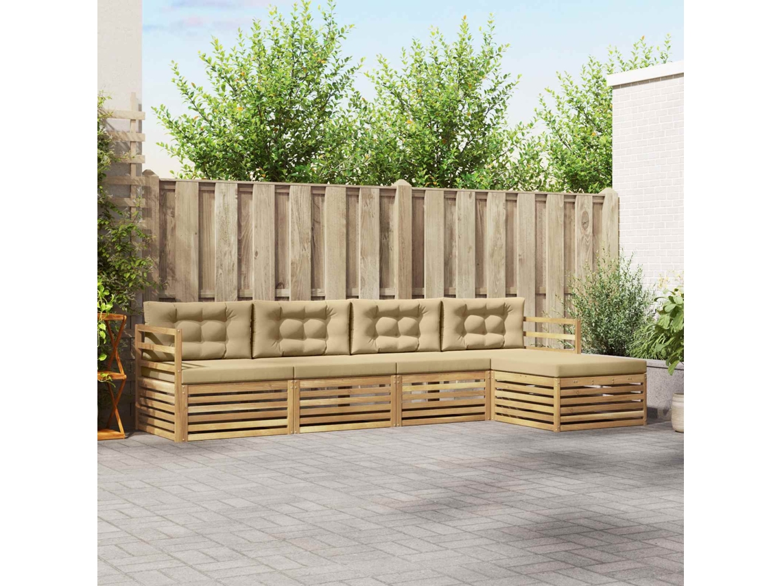 Vidaxl Conjunto De Sofás Para Exterior 5 Unid. Branco E Bege Poliéster