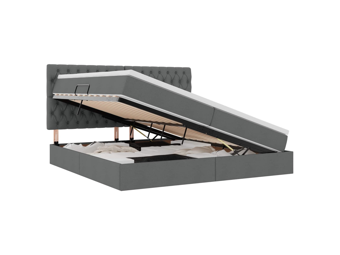 SYFAX™ Cama com Arrumação e Colchão Cinza Escuro 200 X 200 Cm