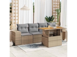Vidaxl 5 Pcs Conjunto de Sofás P/ Jardim com Almofadões Vime Pe Bege