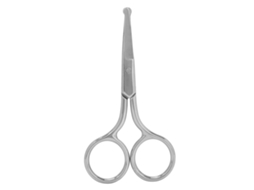 Tesoura de aço inoxidável com ponta arredondada para pelos do nariz e barba.