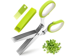 Tijeras De Hierbas De Cocina De Acero Inoxidable 5 Cuchillas, Con Peine Limpiador Y Funda Protectora, Multifuncionales