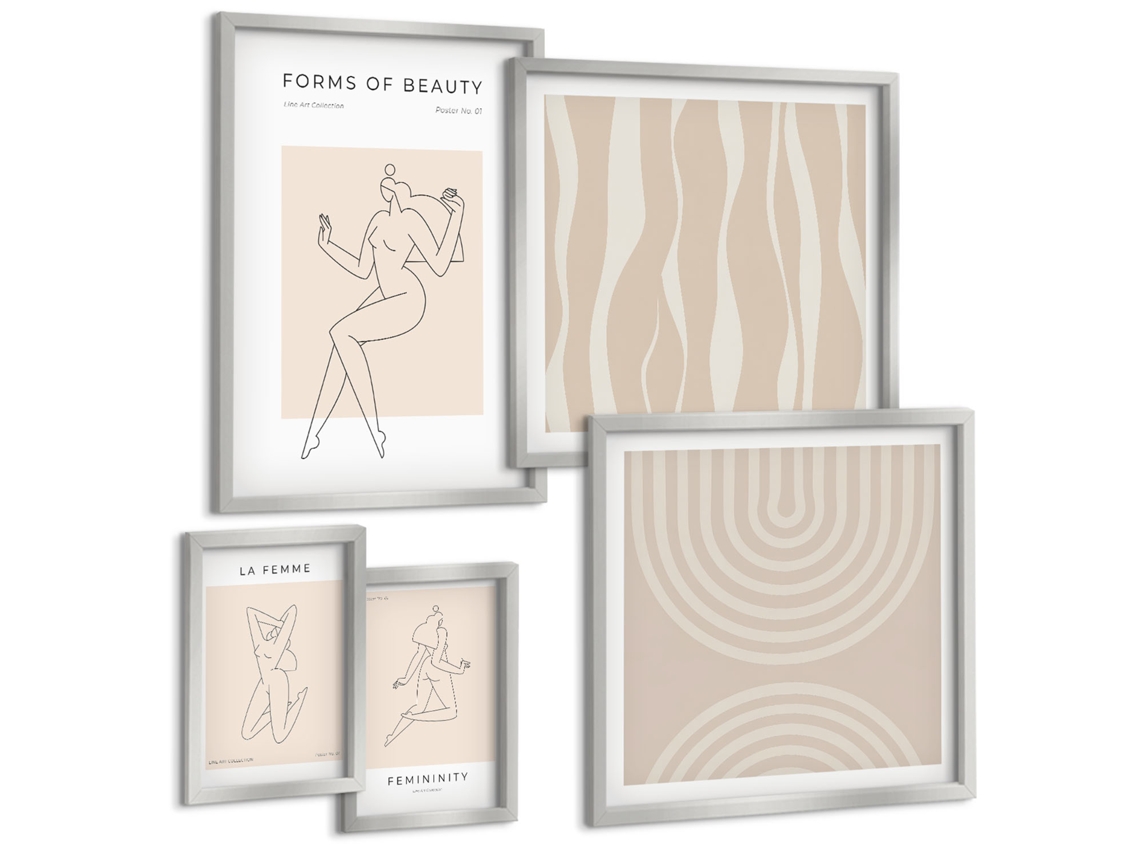 Conjunto De Pinturas Formas Minimalistas De Beleza Espelharte (5 Peças)