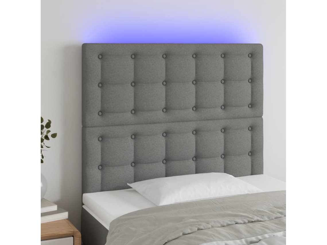 Vidaxl Cabeceira De Cama C/ Led Tecido 100x5x118/128 Cm Cinza-escuro