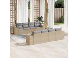 Vidaxl 9 Pcs Conjunto De Sofás P/ Jardim Com Almofadões Vime Pe Bege