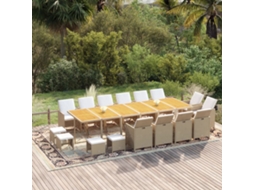 Vidaxl 17 Pcs Conjunto Jantar P/ Jardim C/ Almofadões Vime Pe Bege