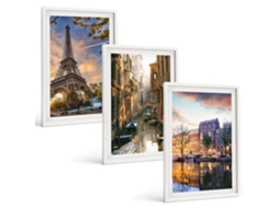 Conjunto De Pinturas Torre Eiffel, Canais De Veneza, Amsterdã Espelharte (3 Peças 40x60 Cm)