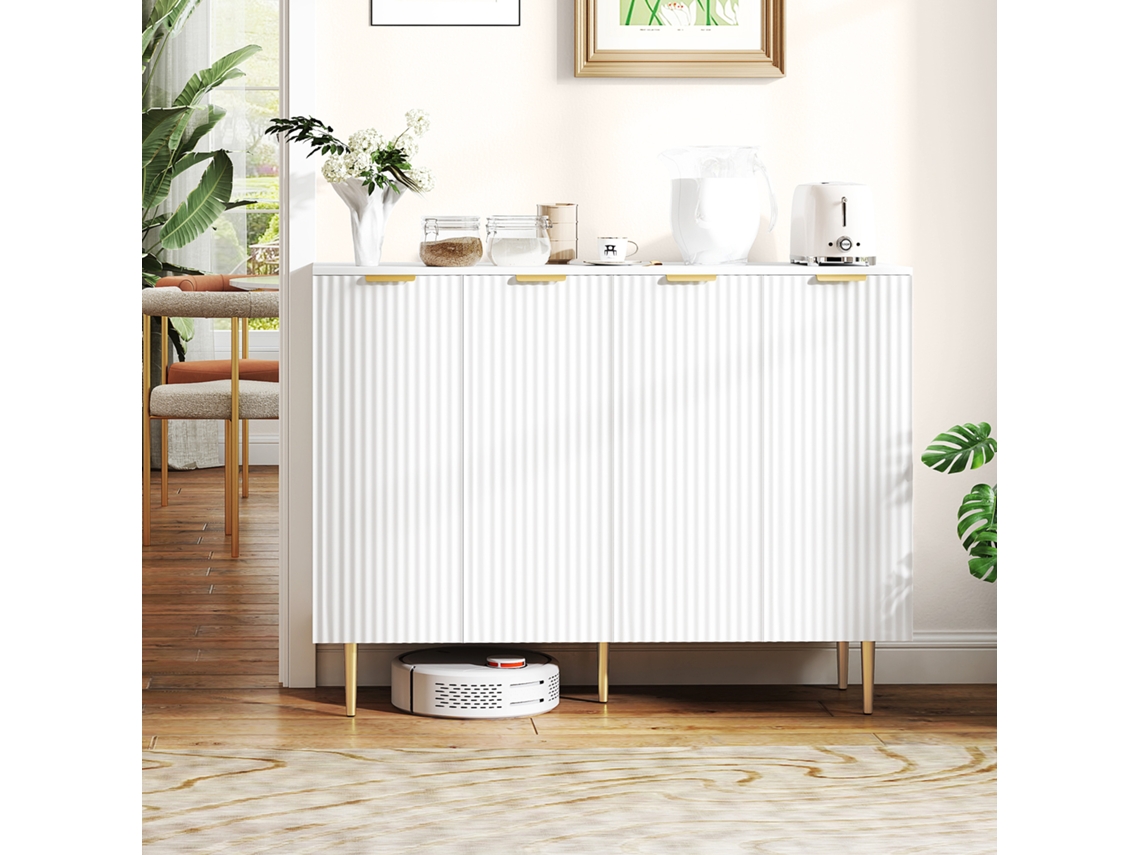 Armário Aparador Para Sala E Cozinha, 120x40x90cm, Branco, Com 2 Portas E Prateleira Ajustável