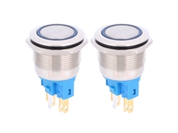 2pcs Botão De Pressão Com Anel De Aço Inoxidável 22mm 6-pino Ac220v Botão De Reset Substituição Azul
