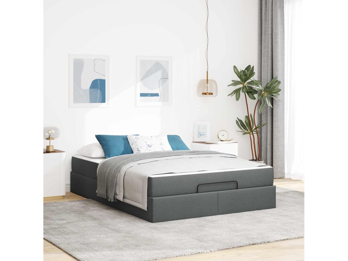 Vidaxl Estrutura de Cama com Colchão 2 Pcs Cinza Escuro Tecido