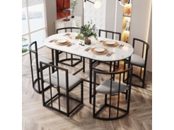 Conjunto De Mesa E 6 Cadeiras Cadeiras Com Almofada No Assento E No Encosto Preto Estilo