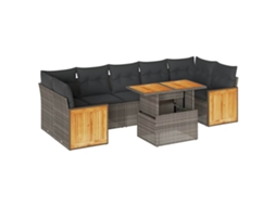 Conjunto de 8 Sofás Jardim com Almofadões Vime Pe/acácia Cinzento MAISON EXCLUSIVE (8 pcs)