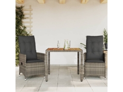 Vidaxl 3 Pcs Conjunto Bistrô Com Almofadões Vime Pe Cinza