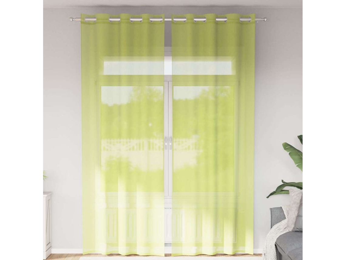 Vidaxl Cortinas De Voile Com Ilhós 2 Pcs Verde-maçã 140x300 Cm