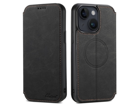 Capa Magsafe Para Iphone 14 Plus Suteni Pele Sintética Magnética Preto
