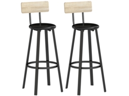 Conjunto De 2 Bancos De Bar Altos De Cozinha Com Encosto E Apoio Para Pés Estofados Em Pu Assento 41,5x36,5x99,5 Cm Madeira E Preto
