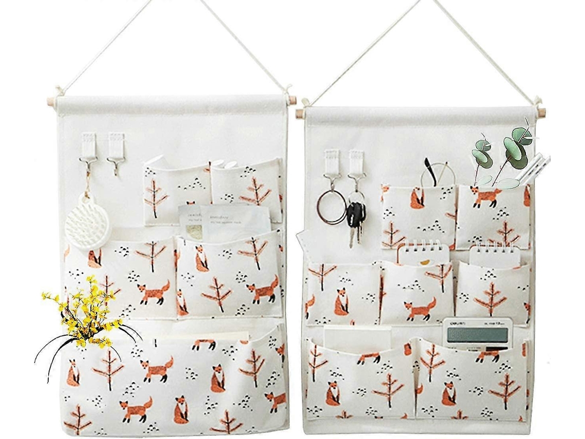 Bolsa organizadora de armazenamento suspensa Slowmoose com bolsos nas portas, bolsa de armazenamento de algodão e linho para pendurar na parede