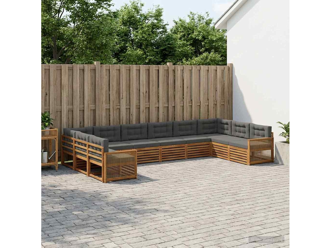 Vidaxl Conjuntos De Sofás Com Almofada 10 Pcs Madeira Sólida De Acácia