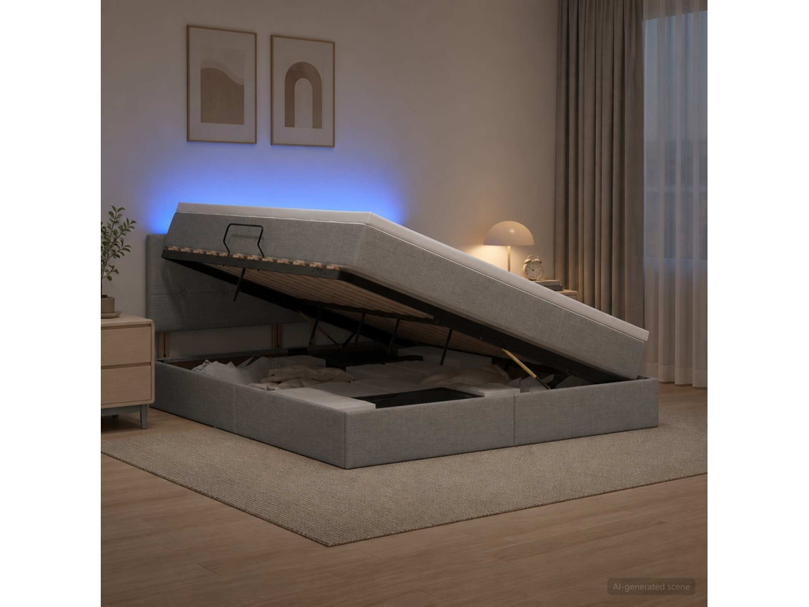 Vidaxl Cama De Armazenamento Led Com Colchão Cinzento-claro