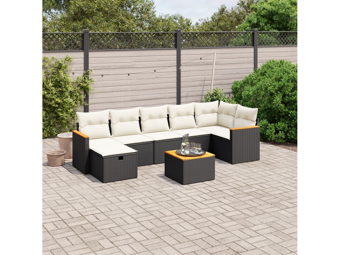 Vidaxl 8 Pcs Conjunto Sofás De Jardim Com Almofadões Vime Pe Preto