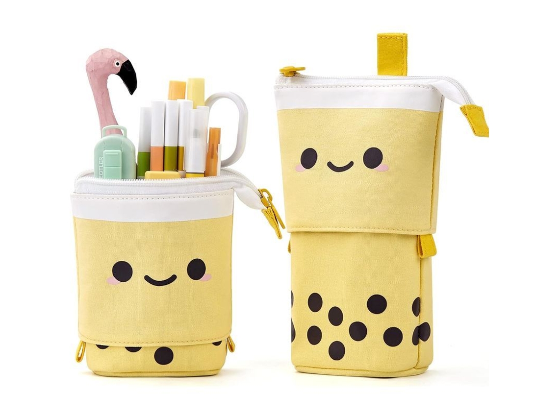 2026 estuche Lapicero Estilo Té Boba Telescópico Organizador Oficina Regalo para Niños Estudiantes Mujeres Adultos Amarillo
