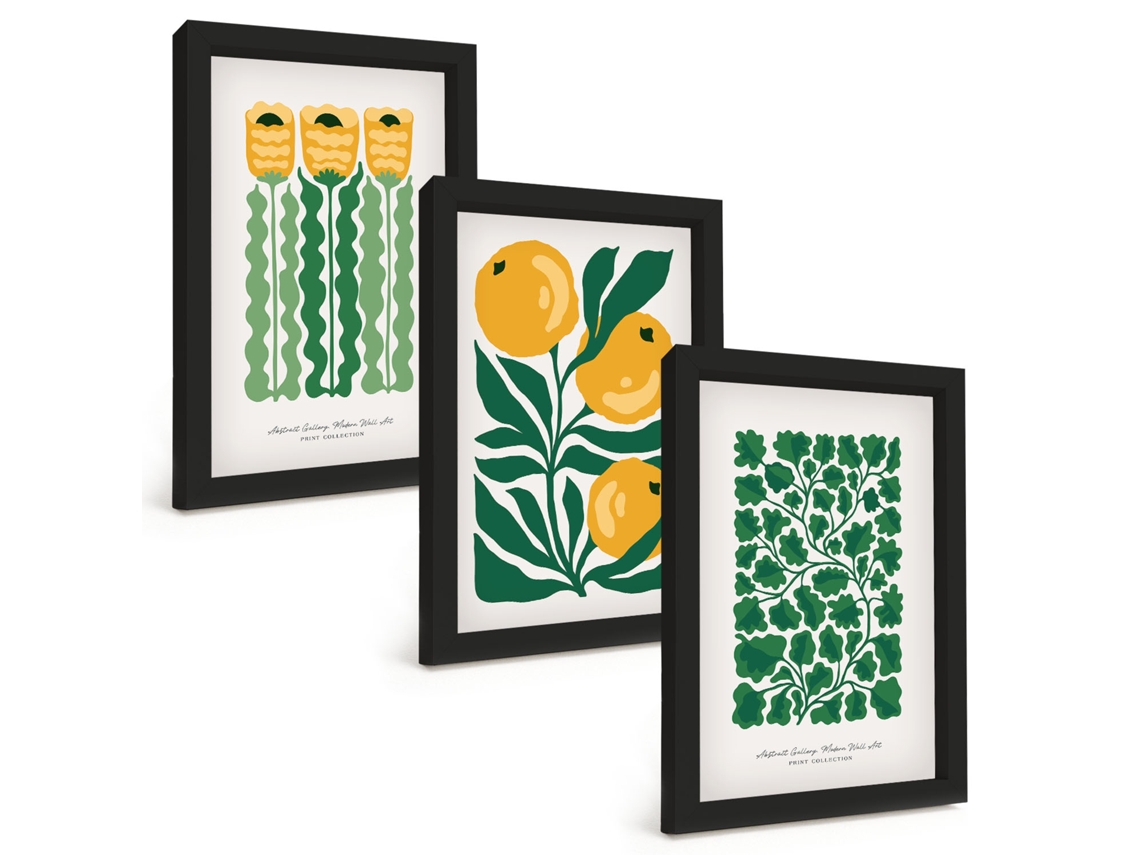 Composição De Quadros Padrões De Plantas, Flores E Folhas Espelharte (3 Peças 20x30 Cm)
