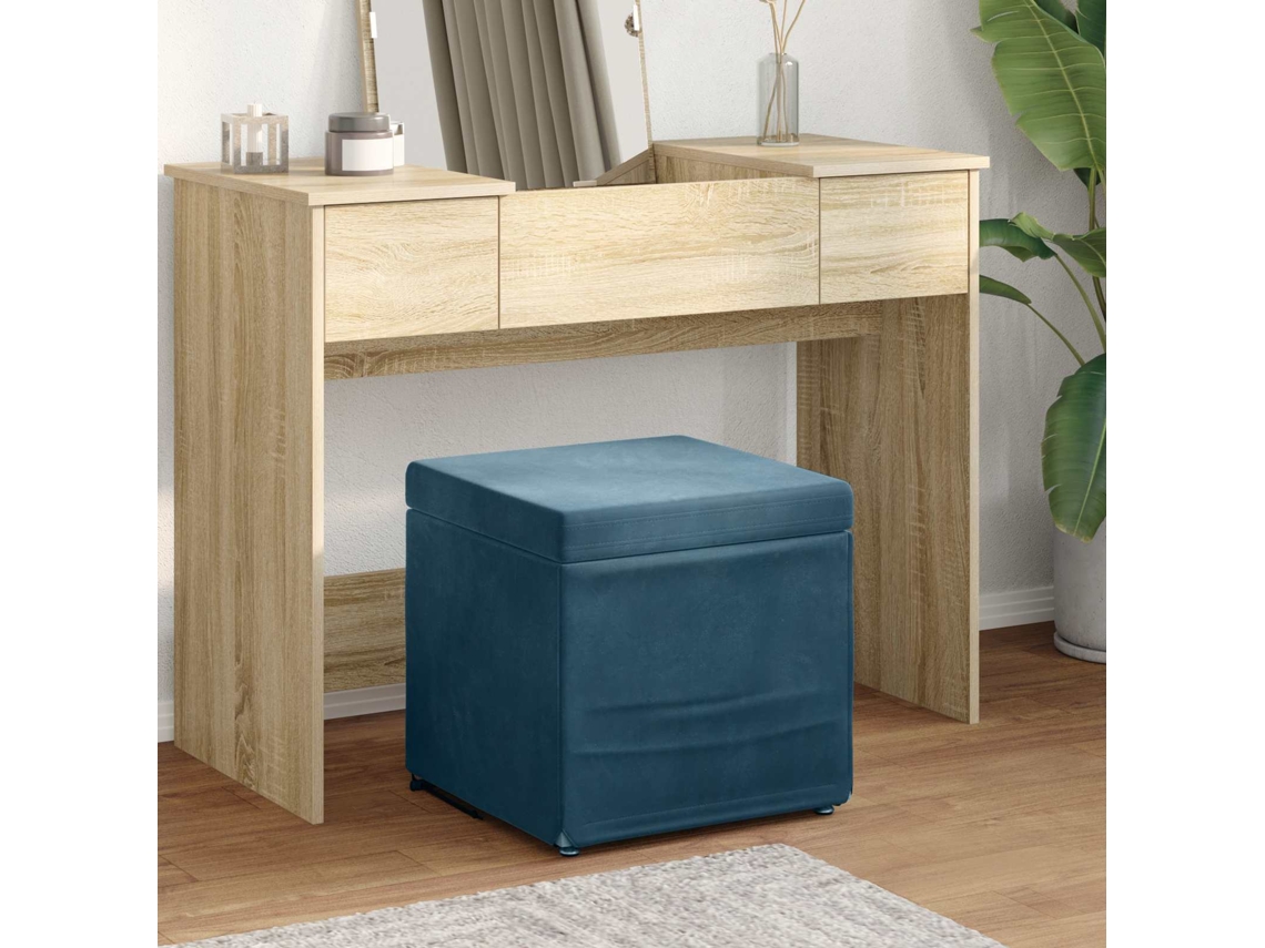 Vidaxl Banqueta Azul 41 X 41 X 40 Cm Veludo E Madeira De Engenharia