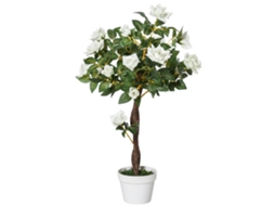 Árvore de Camélia Artificial Pe, Pp, Cimento, Tecido Cor Branco,verde Ф18x90 cm Outsunny