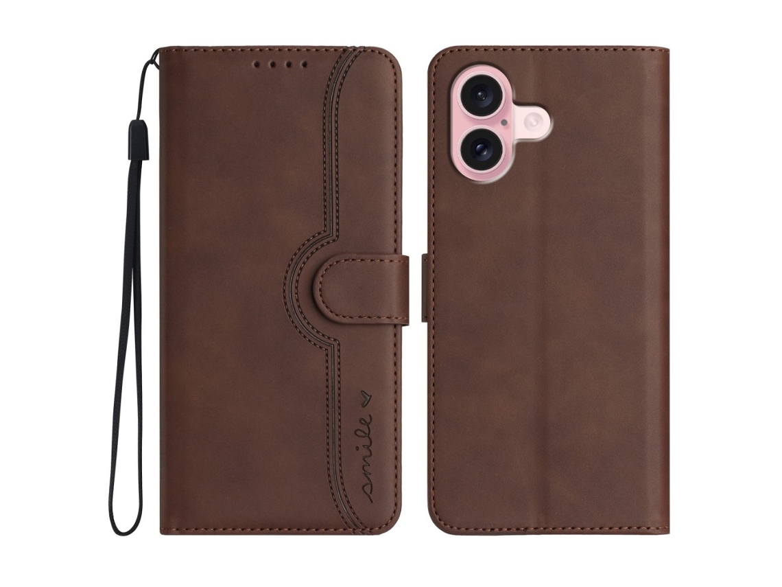 Capa Em Couro Pu Para Apple Iphone 16 - Café