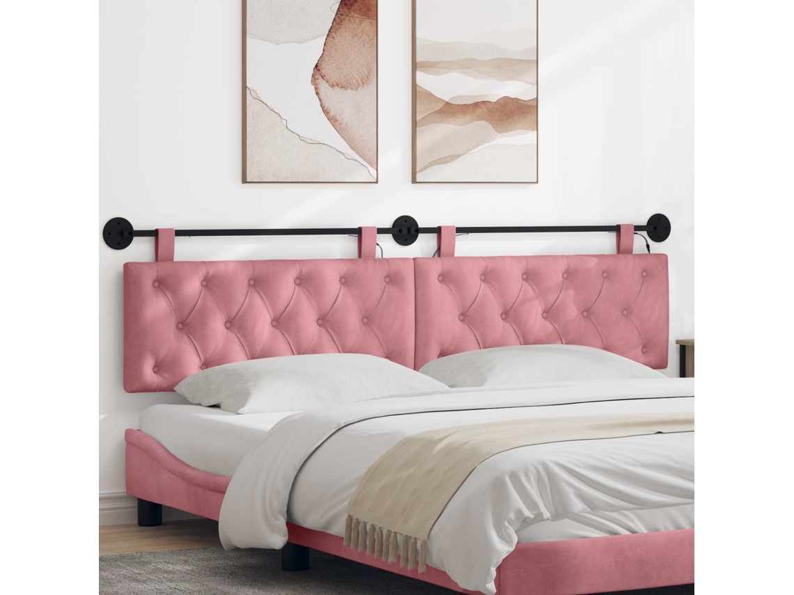 Vidaxl Cabeceira Suspensa Com Luz Led Rosa Veludo