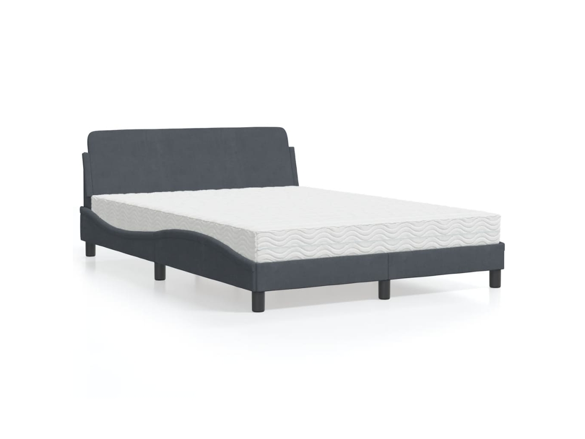Vidaxl Cama Com Colchão Dover 140x190 Cm Veludo Cinzento-escuro