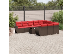 Vidaxl Conjunto De Sofá De Jardim Com 11 Peças E Almofadas Em Rattan Sintético Marrom